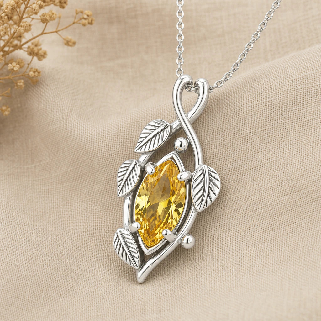 Golden Ivy Marquise Birthstone Pendant Necklace in sterling silver, second view