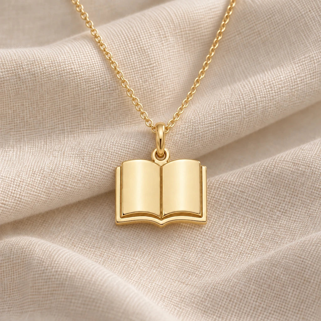 Open Book Solid pendant necklace in an 18k gold plated finish