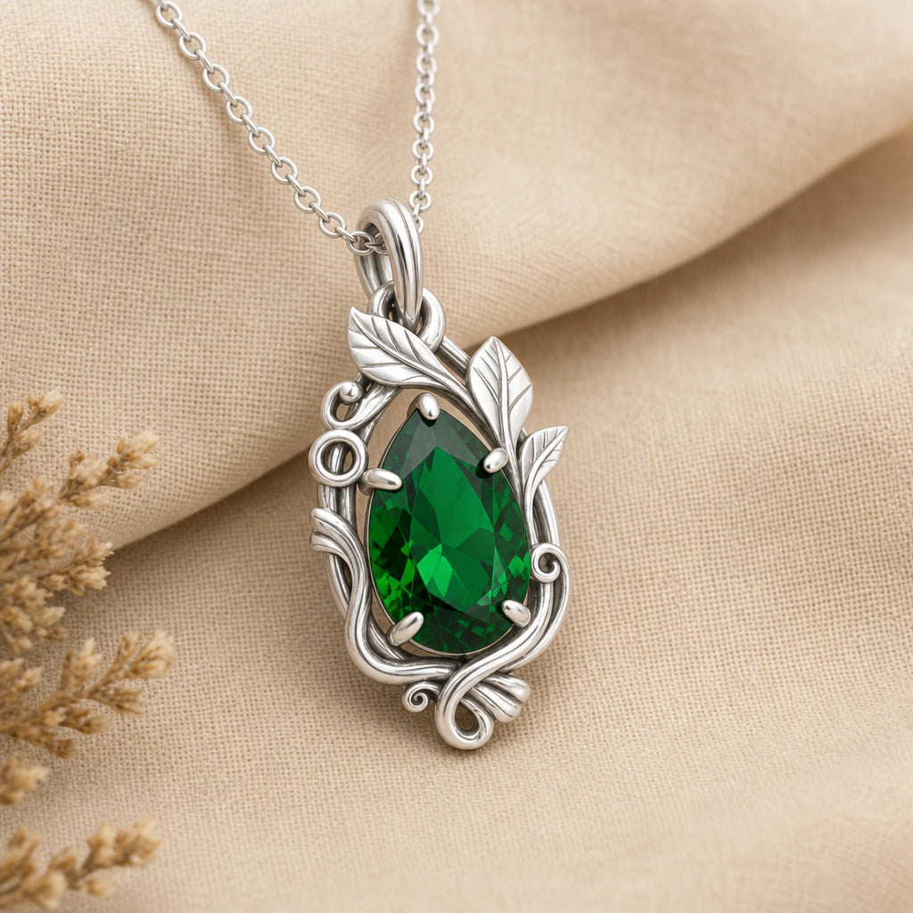 Vine Ring Teardrop Birthstone Pendant Necklace in sterling silver, second view
