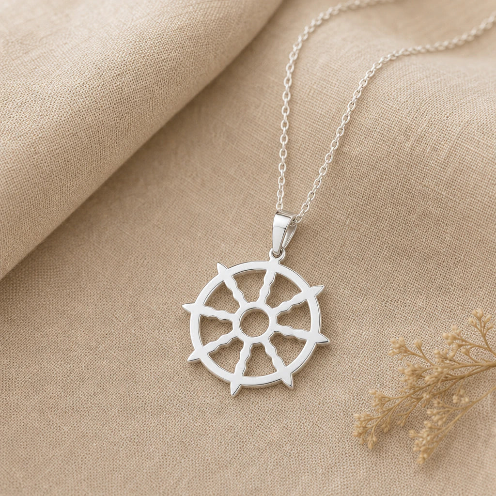 Dharma Wheel Pendant Necklace in sterling silver