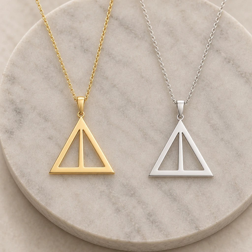 Asia Asteroid Symbol pendant necklace in silver and gold finishes side by side