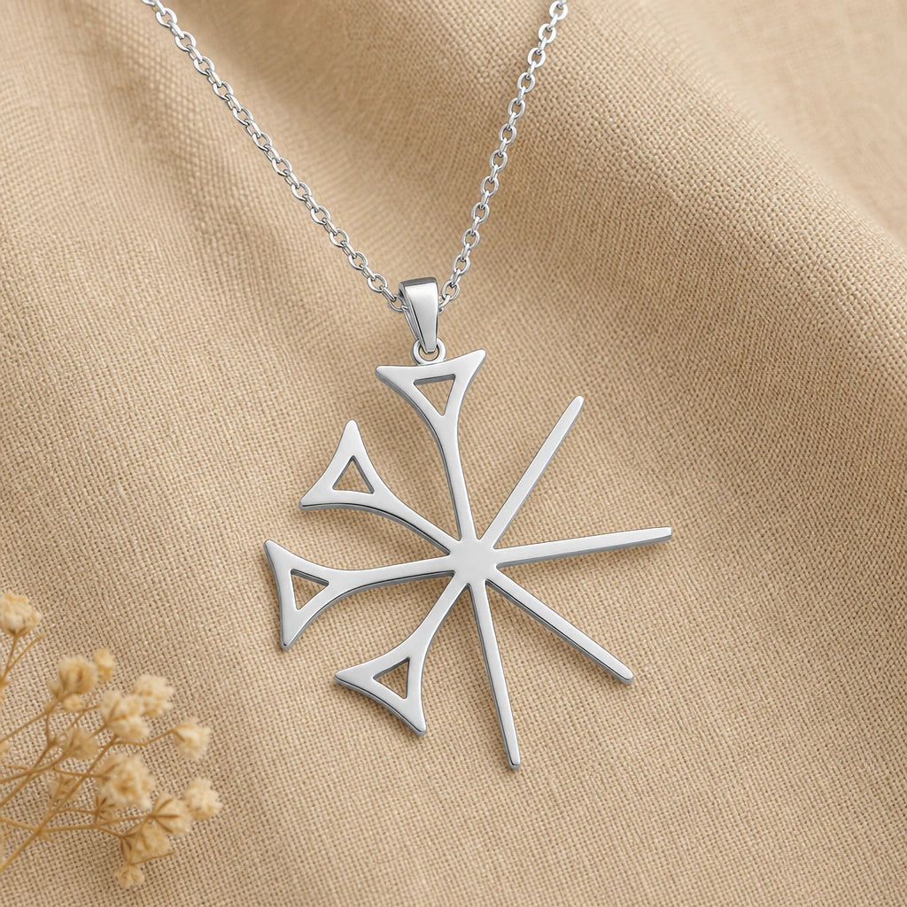Sumerian Dingir Star Symbol Pendant Necklace in sterling silver, second view