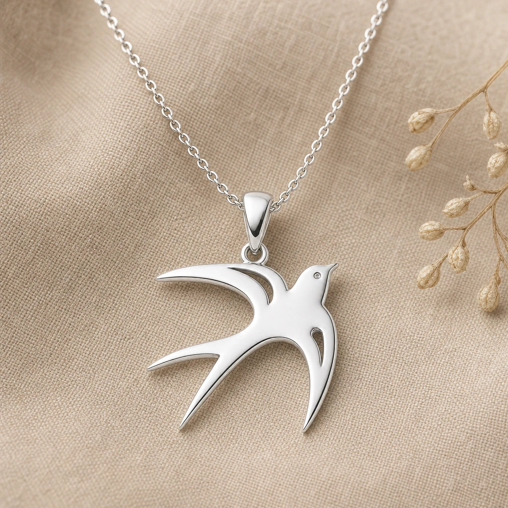 Swallow Bird Pendant Necklace in sterling silver