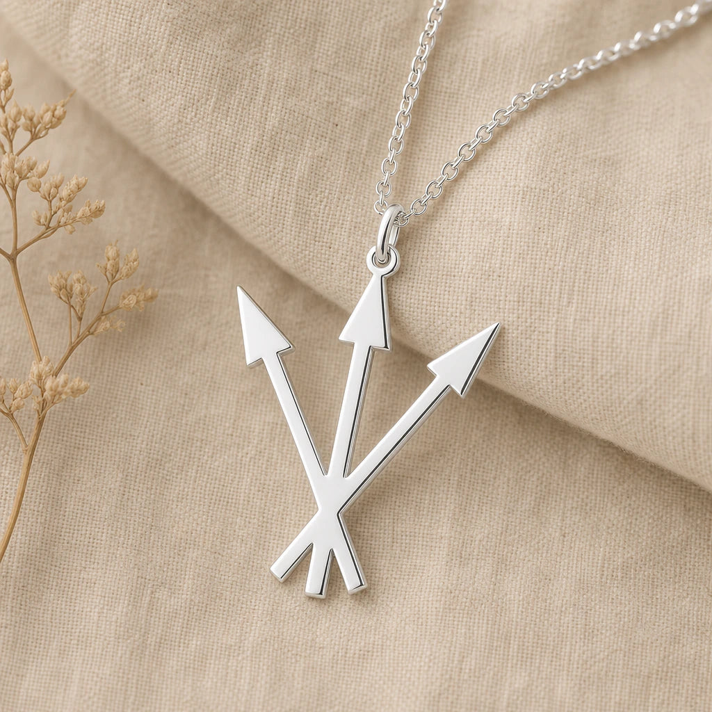 Three Arrows Alchemy Symbol Pendant Necklace in sterling silver