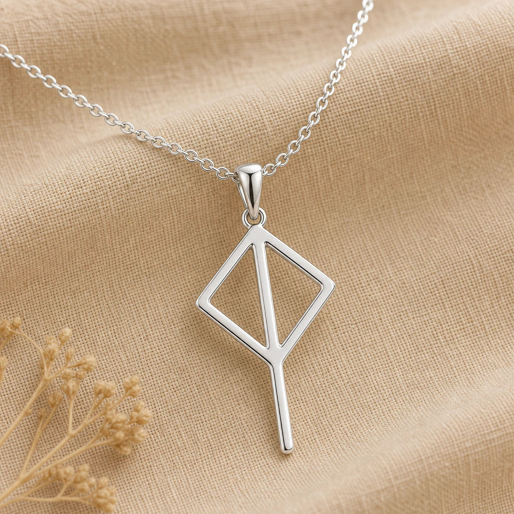 Viking Balance Rune Pendant Necklace in sterling silver, second view