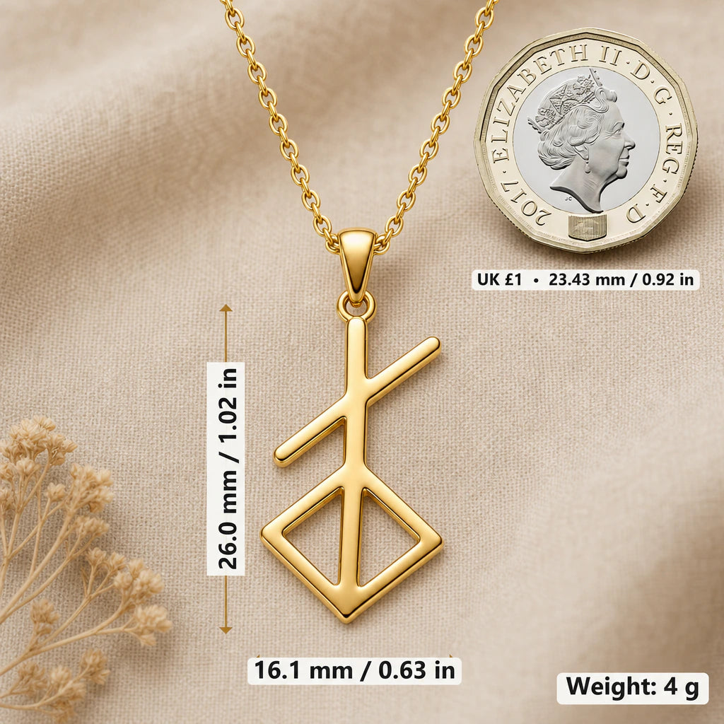 Norse Renewal Symbol Pendant Necklace size guide, 26 by 16.1 mm