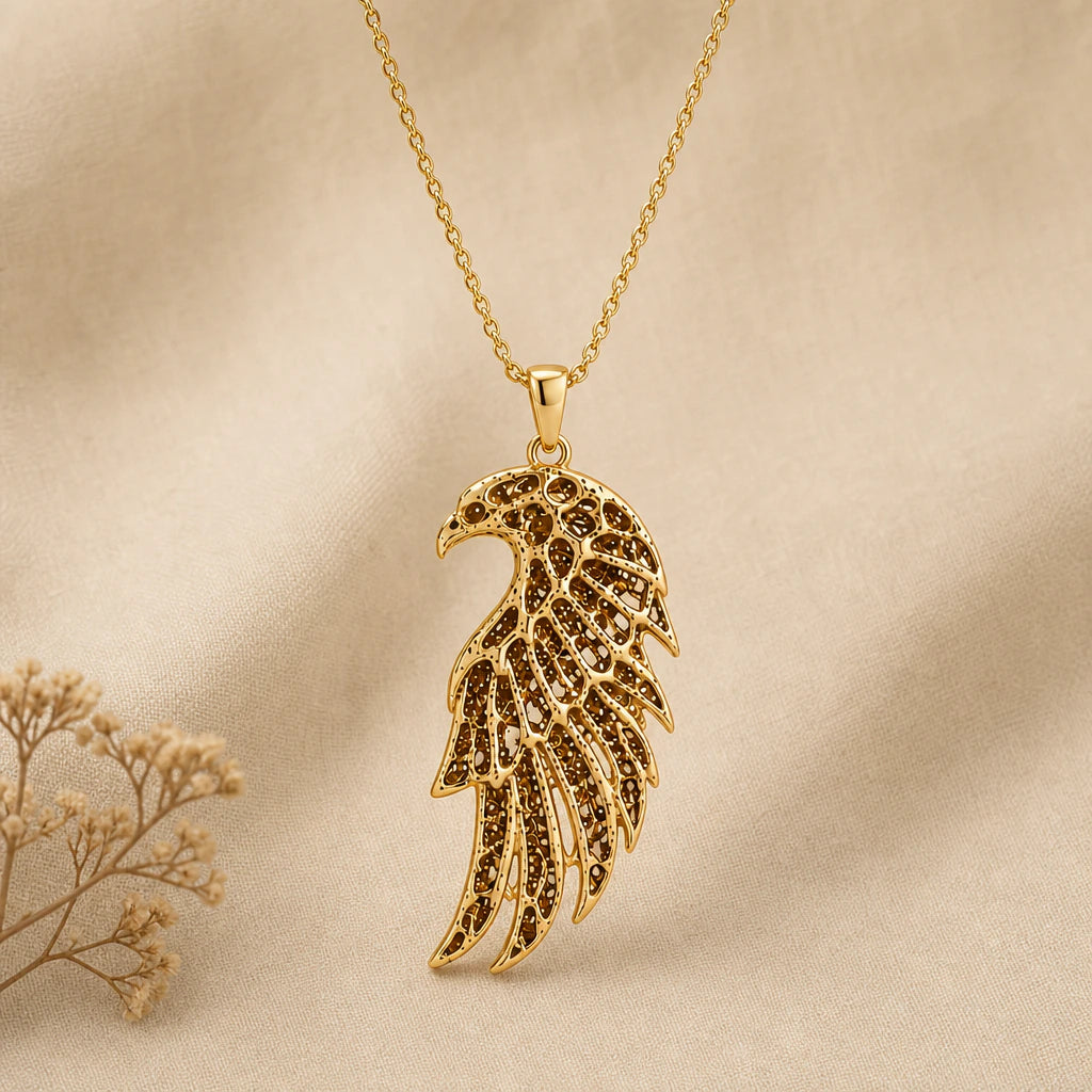 Ancient falcon wing pendant necklace in 18k gold plated sterling silver