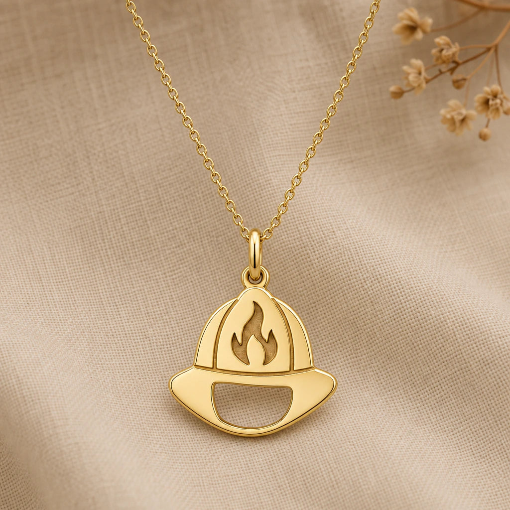 Firefighter Helmet Pendant Necklace in 18k gold plated sterling silver