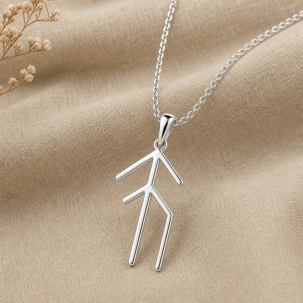 Viking Hope and New Beginnings Rune Pendant Necklace in sterling silver, second view