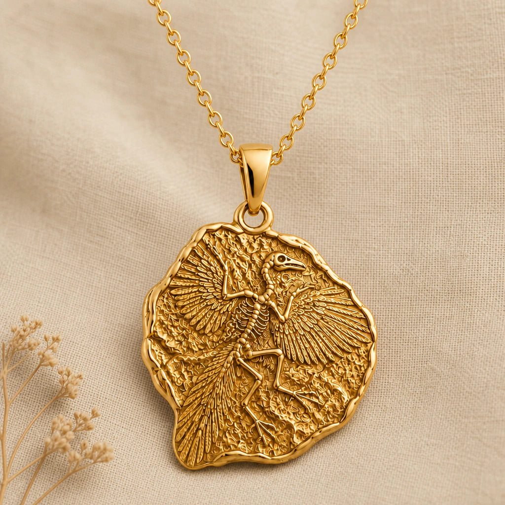 Archaeopteryx Fossil Pendant Necklace in 18k gold plated sterling silver