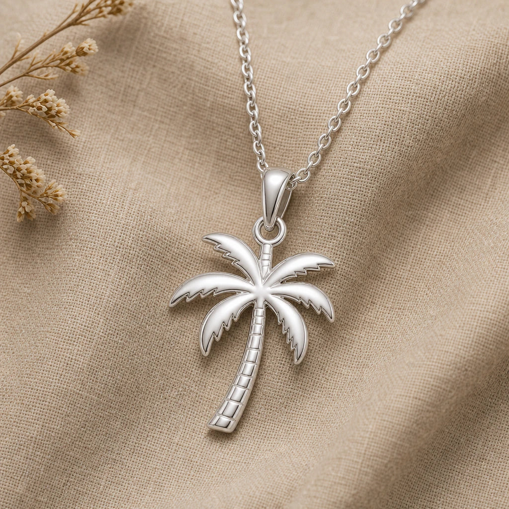 Palm tree pendant necklace in 925 sterling silver