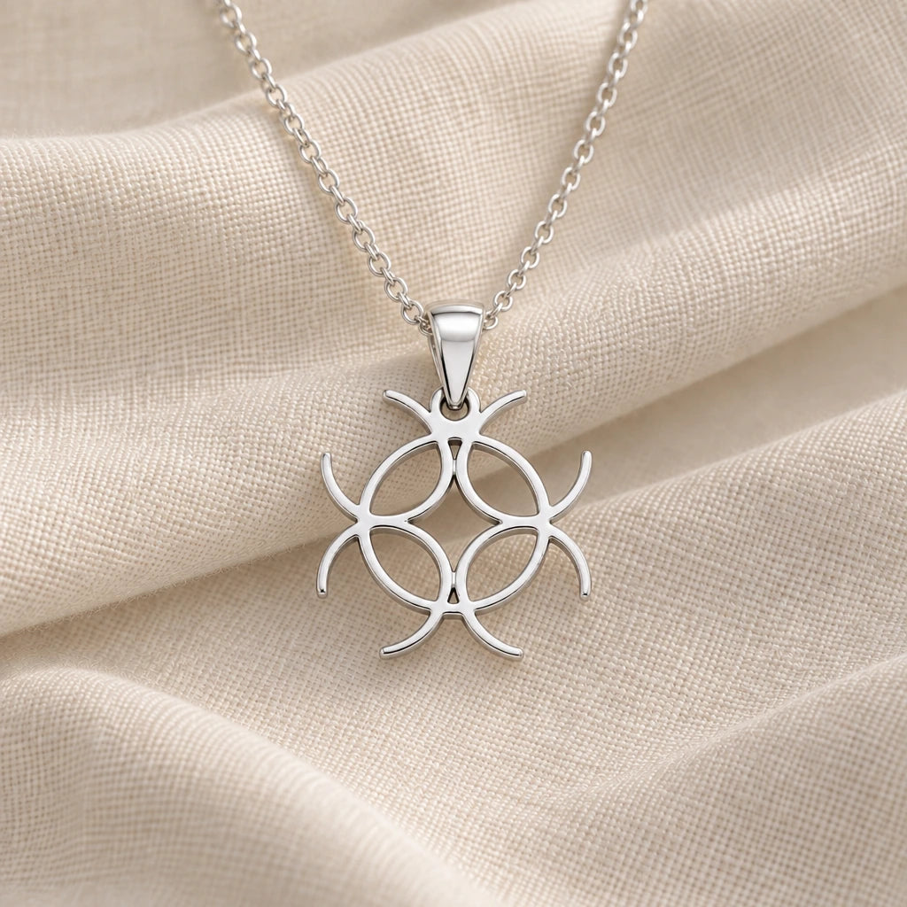 925 sterling silver solar mandala knot pendant necklace on cream fabric