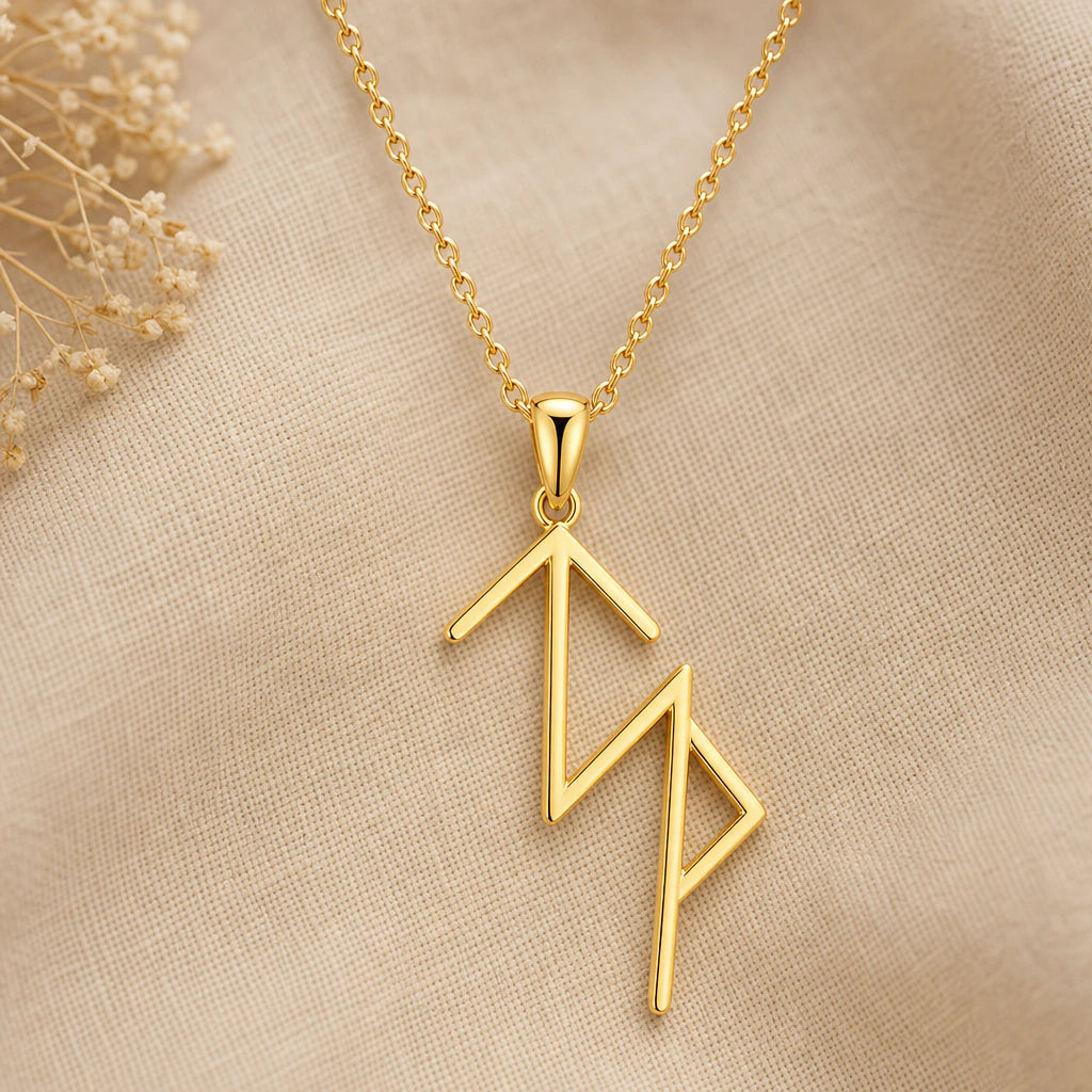 Viking Success Bind Rune Pendant Necklace in 18k gold plated sterling silver