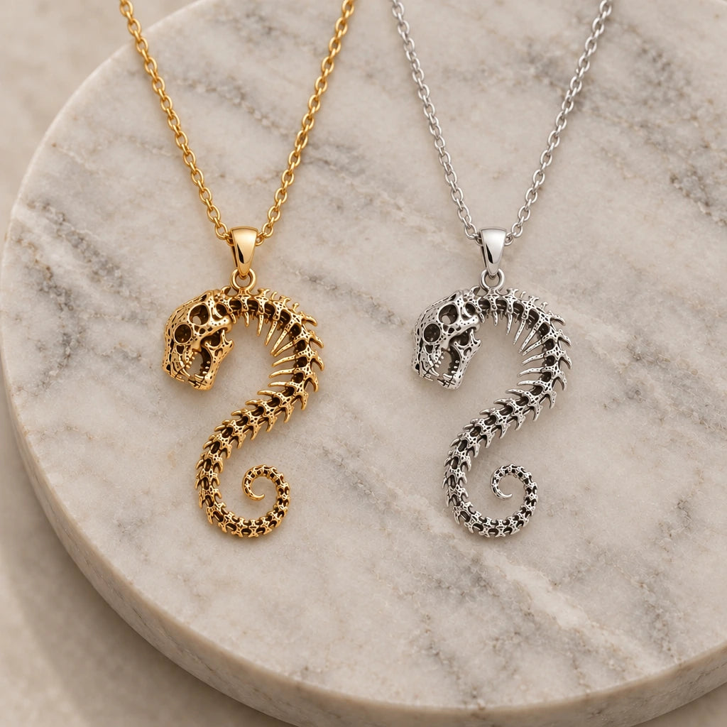 Sacred Panther Relic pendant necklace in silver and gold finishes side by side