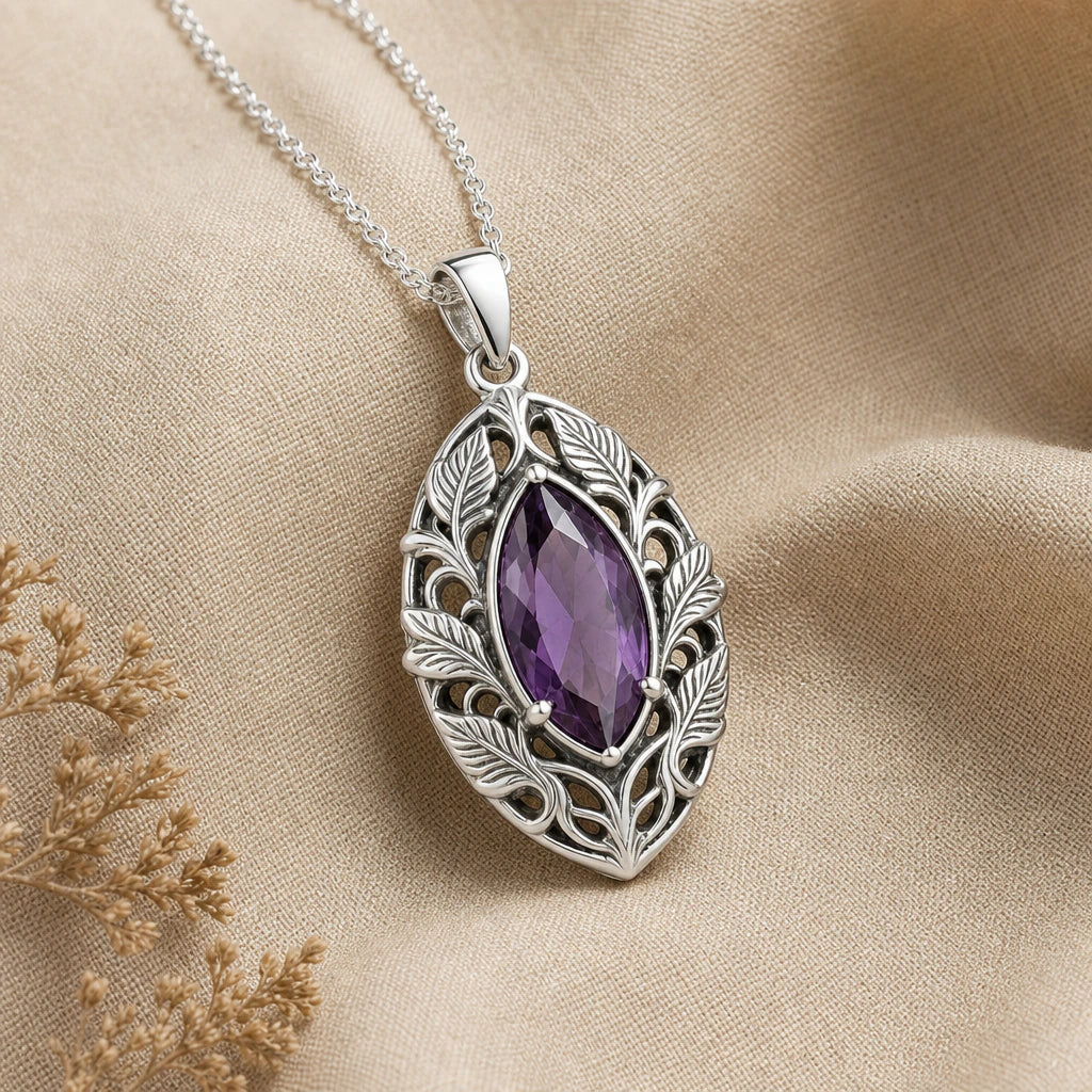 Elven Leaf Wreath Birthstone Pendant Necklace in sterling silver, second view
