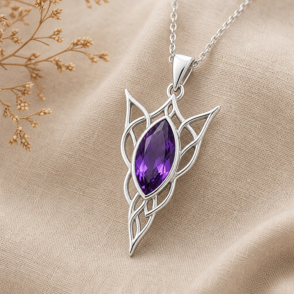 Elven Knot Birthstone Charm Pendant Necklace in sterling silver