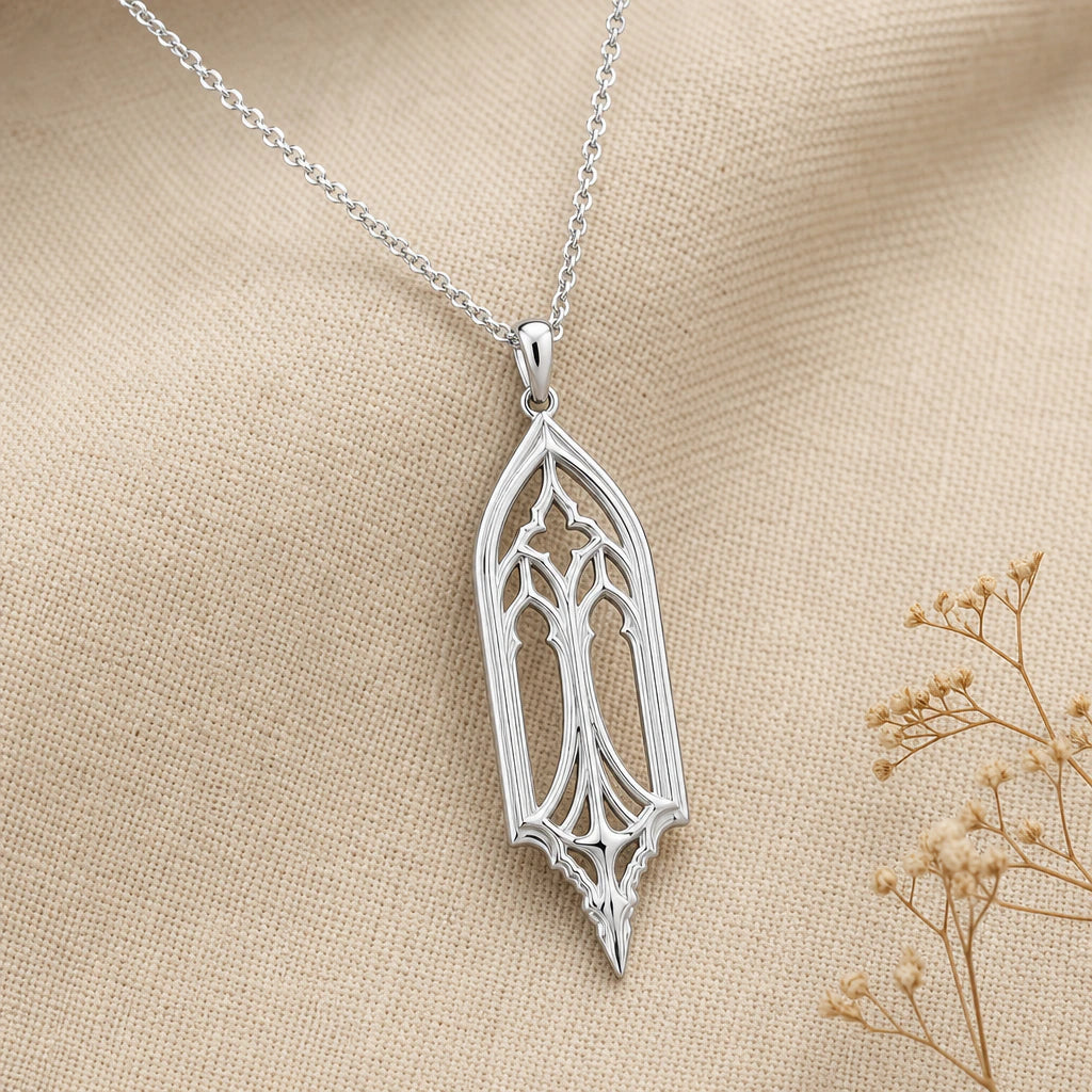 Silent cathedral window pendant necklace in 18k gold plated sterling silver