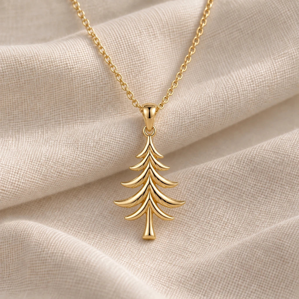 Cedar Tree pendant necklace in an 18k gold plated finish