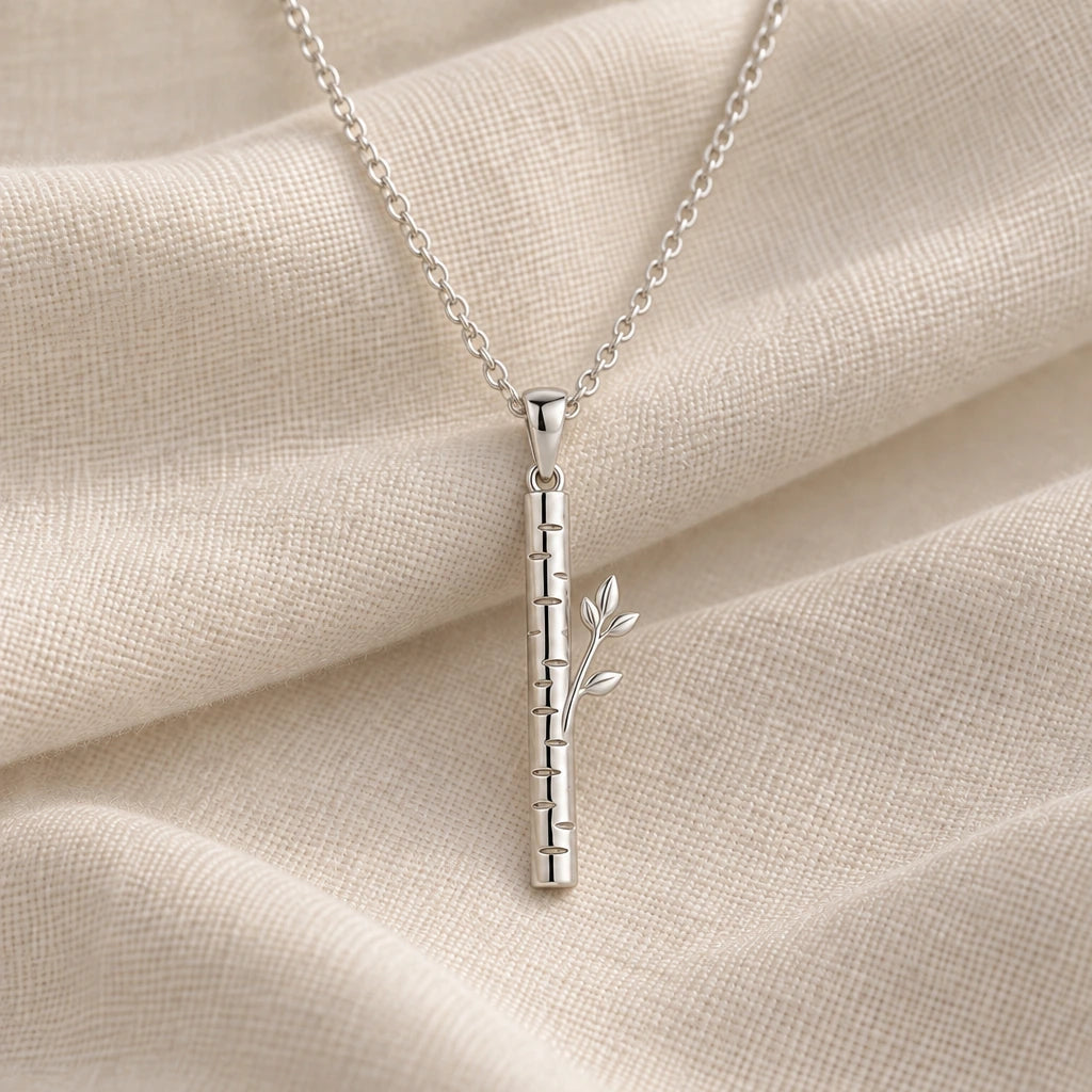 925 sterling silver birch veil pendant necklace on cream fabric
