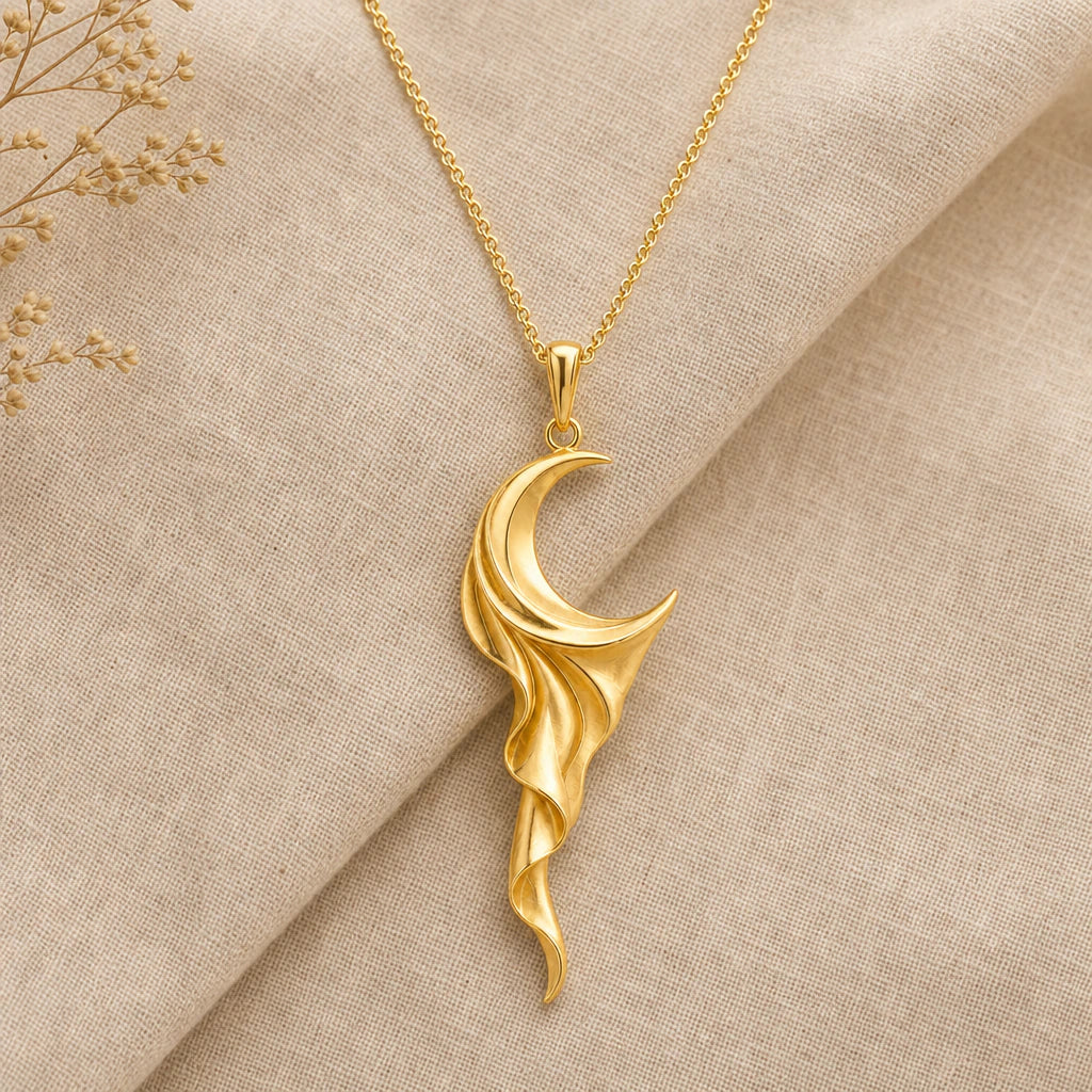 Lunar silk crescent moon pendant necklace in 18k gold plated sterling silver