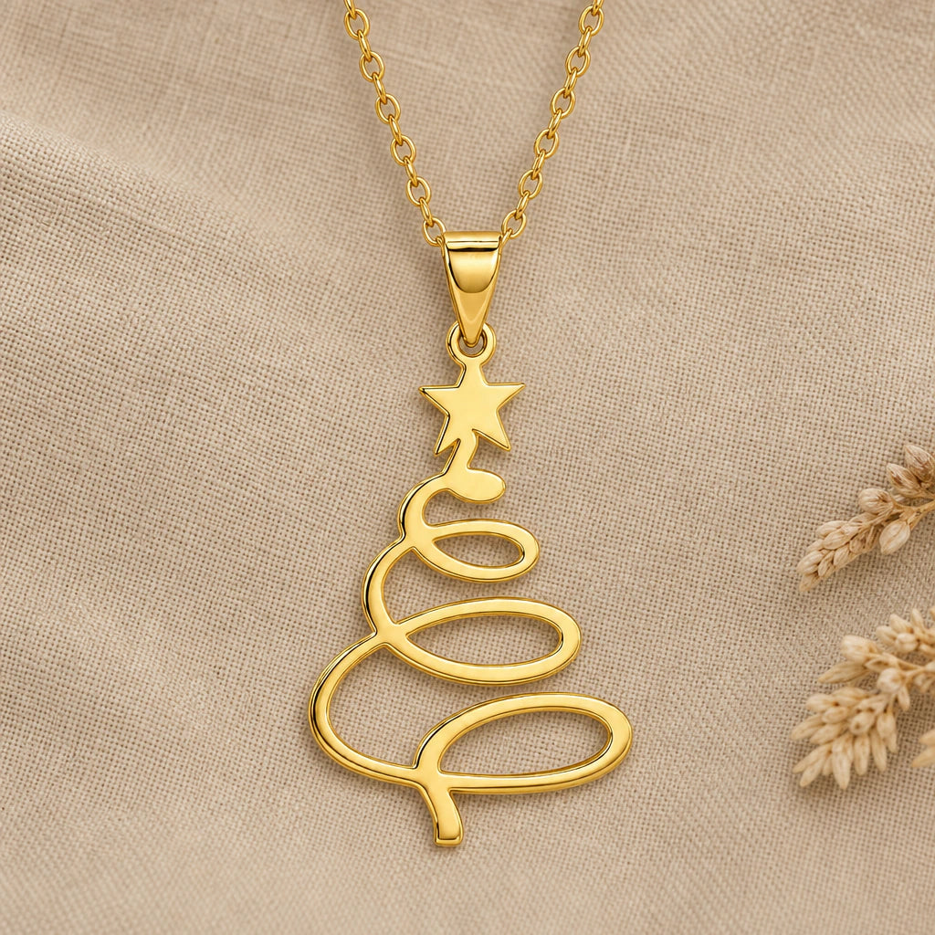 Spiral Christmas Tree Pendant Necklace in 18k gold plated sterling silver