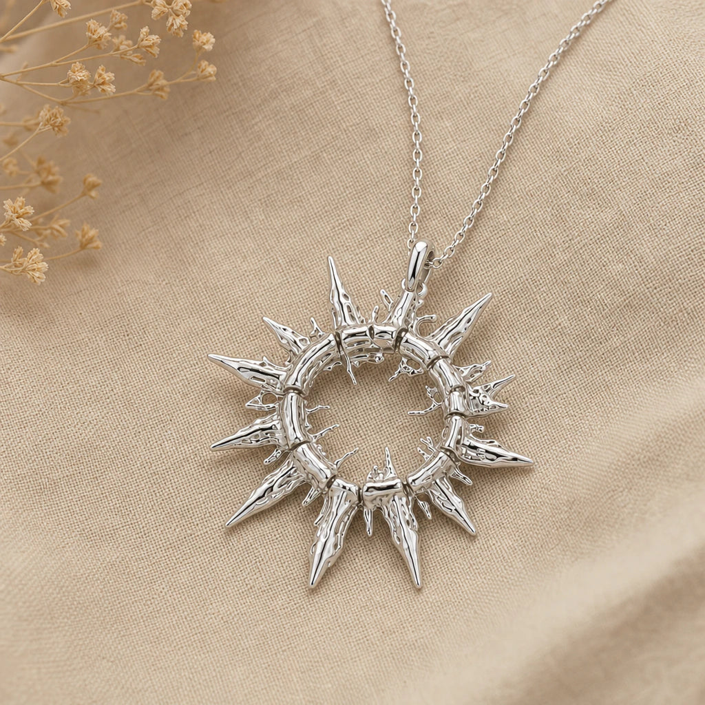 Solar fragment sun pendant necklace in 925 sterling silver
