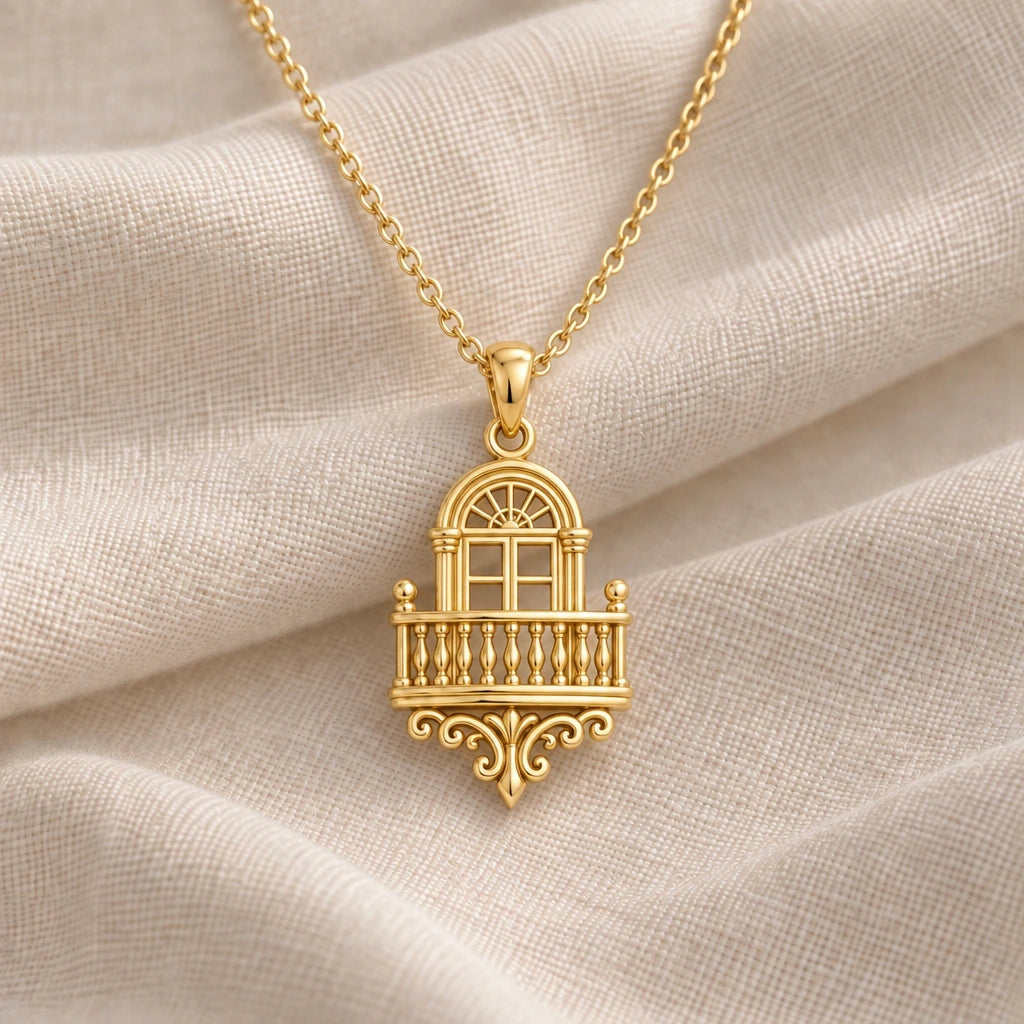 Royal Balcony pendant necklace in an 18k gold plated finish
