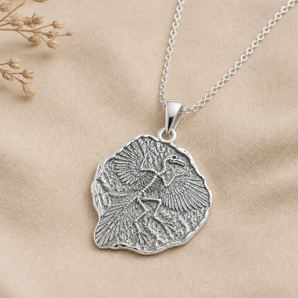 Archaeopteryx Fossil Pendant Necklace in sterling silver