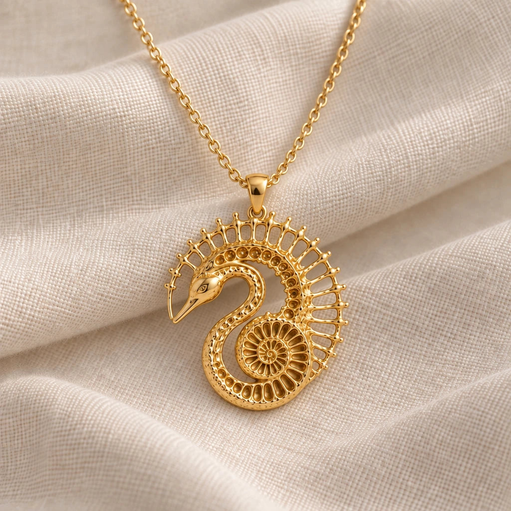 Fossil Swan Halo pendant necklace in an 18k gold plated finish