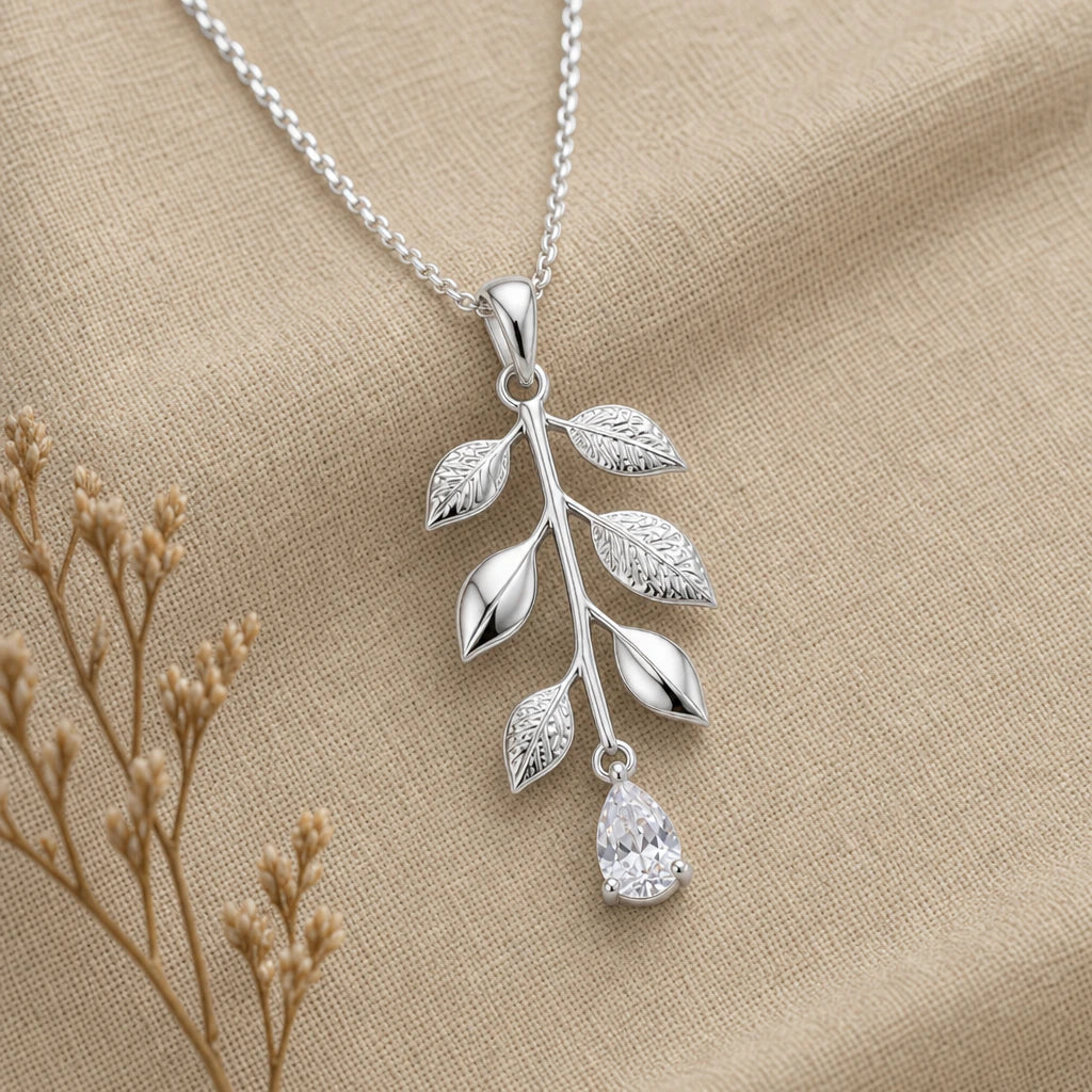 Willow Branch Birthstone Drop Pendant Necklace in sterling silver, second view