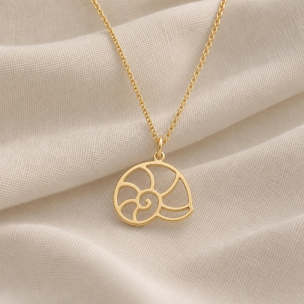 Nautilus Shell pendant necklace in an 18k gold plated finish