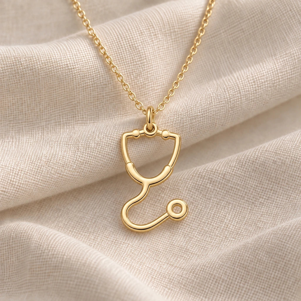 Stethoscope Outline pendant necklace in an 18k gold plated finish