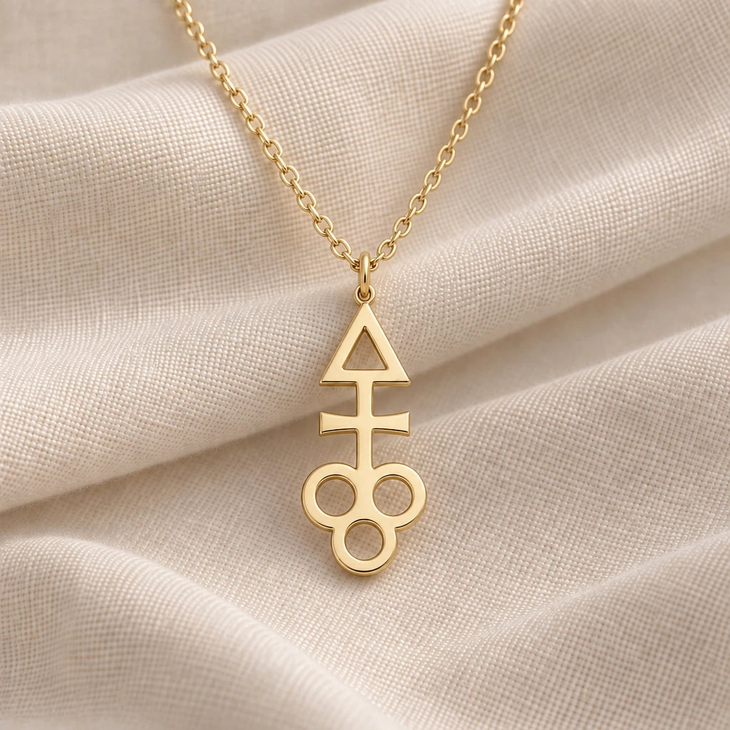 Dionysus Symbol pendant necklace in an 18k gold plated finish
