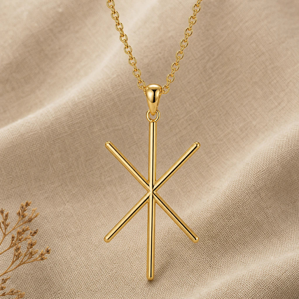 Viking Strength Bind Rune Pendant Necklace in 18k gold plated sterling silver