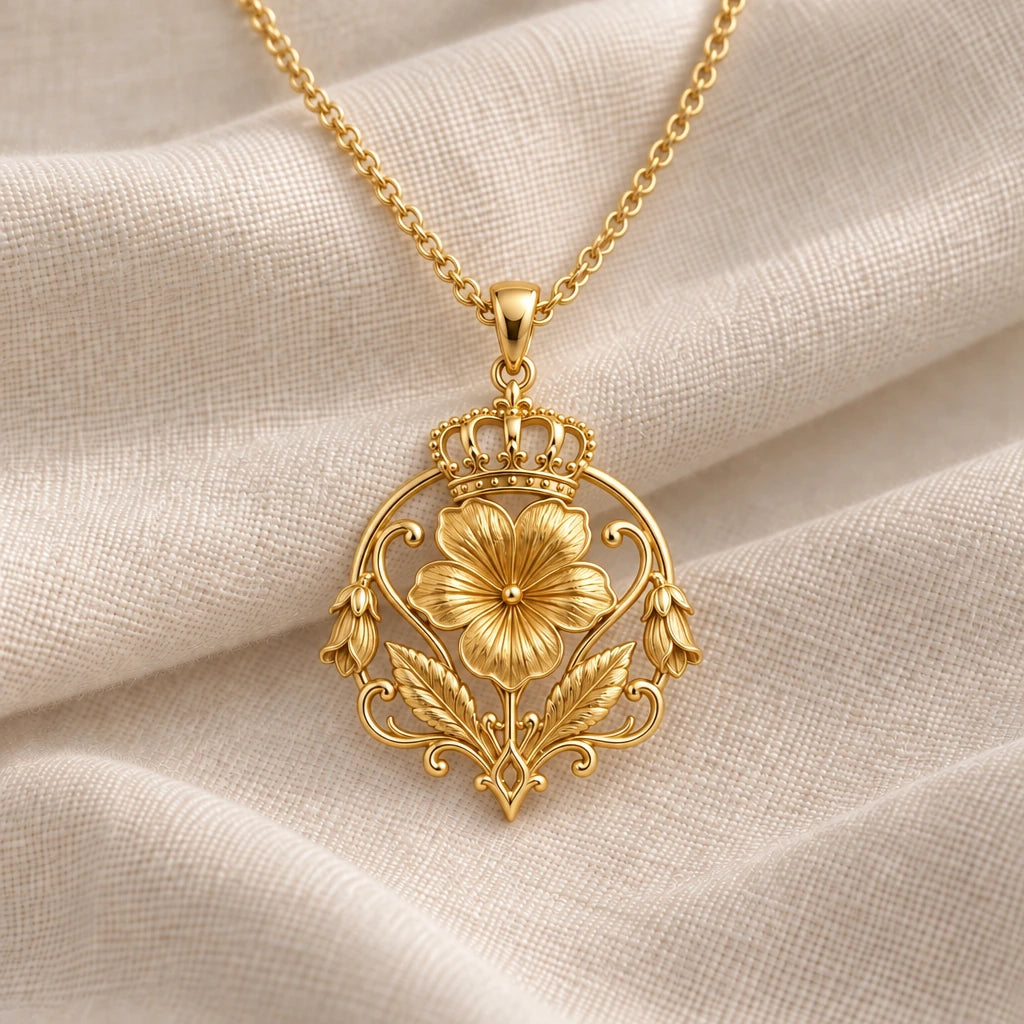 Queen Violet Crest pendant necklace in an 18k gold plated finish