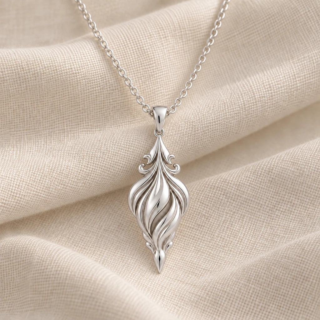 925 sterling silver sacred aurora drop pendant necklace on cream fabric