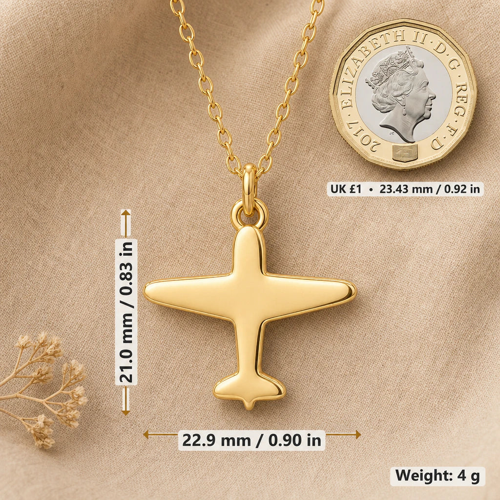 Aeroplane Pendant Necklace size guide, 21 by 22.9 mm