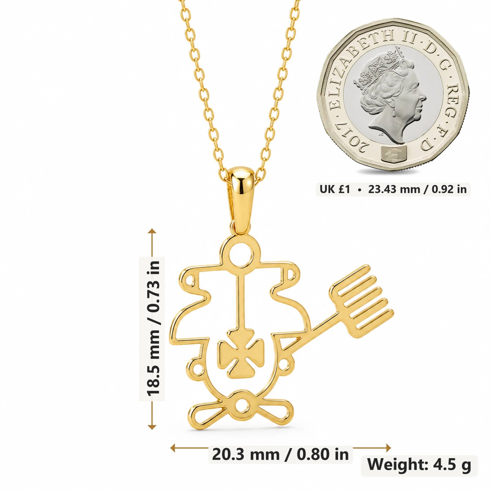 Purson Seal pendant necklace size image showing 18.5 mm height and 20.3 mm width and 4.5 g weight