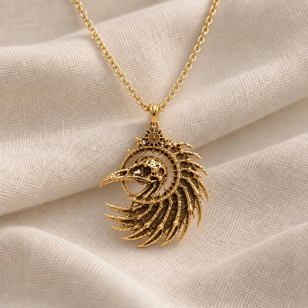 Fossil Raven Crest pendant necklace in an 18k gold plated finish