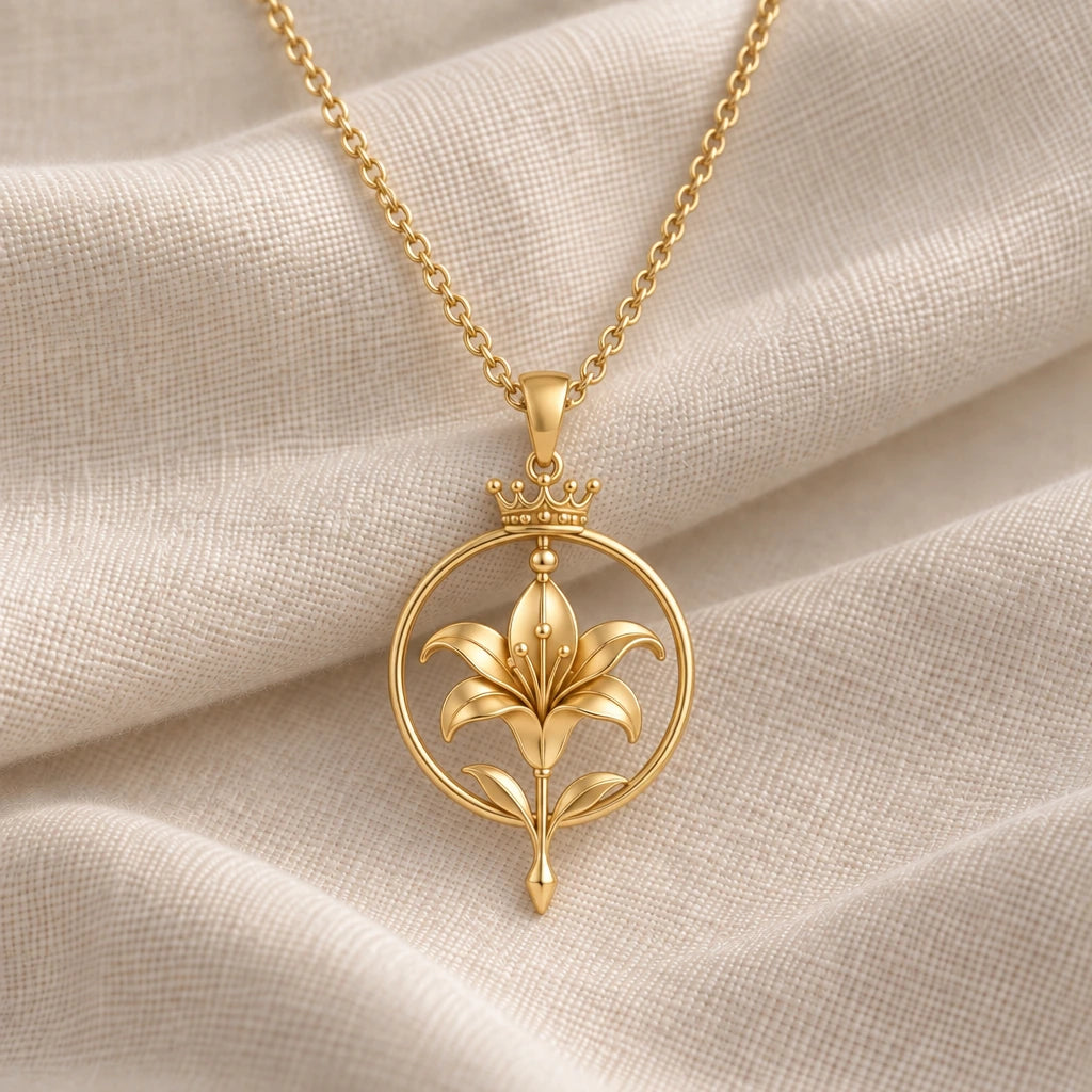 Crowned Lily Aura pendant necklace in an 18k gold plated finish