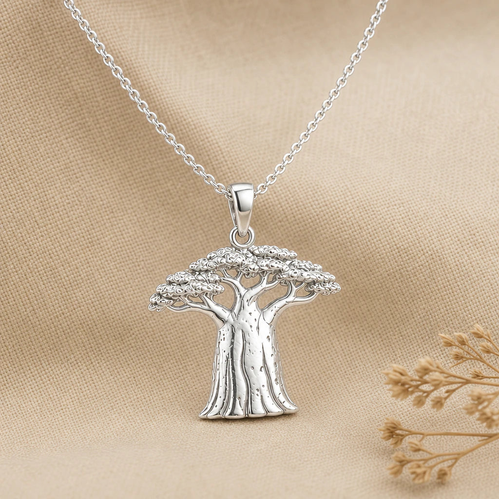 Baobab tree pendant necklace in 925 sterling silver