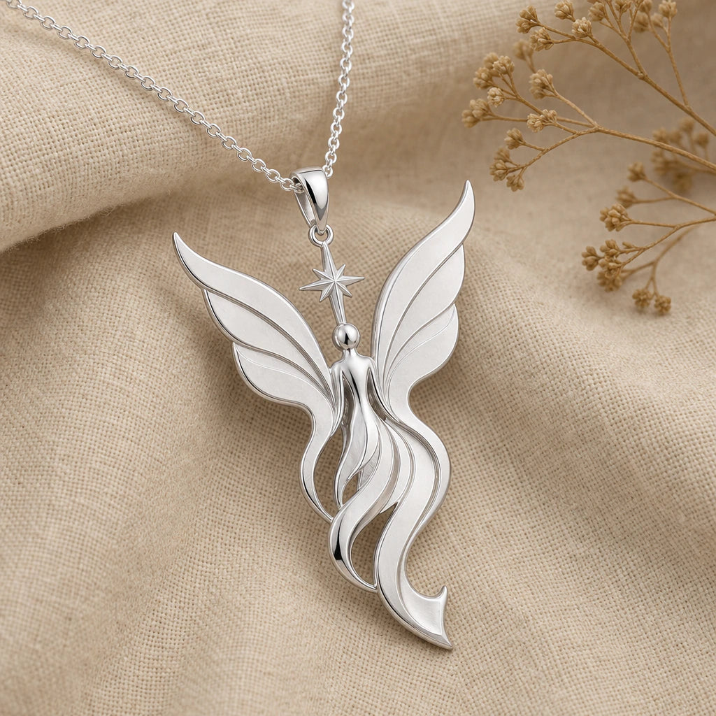 Winged fairy pendant necklace in 925 sterling silver