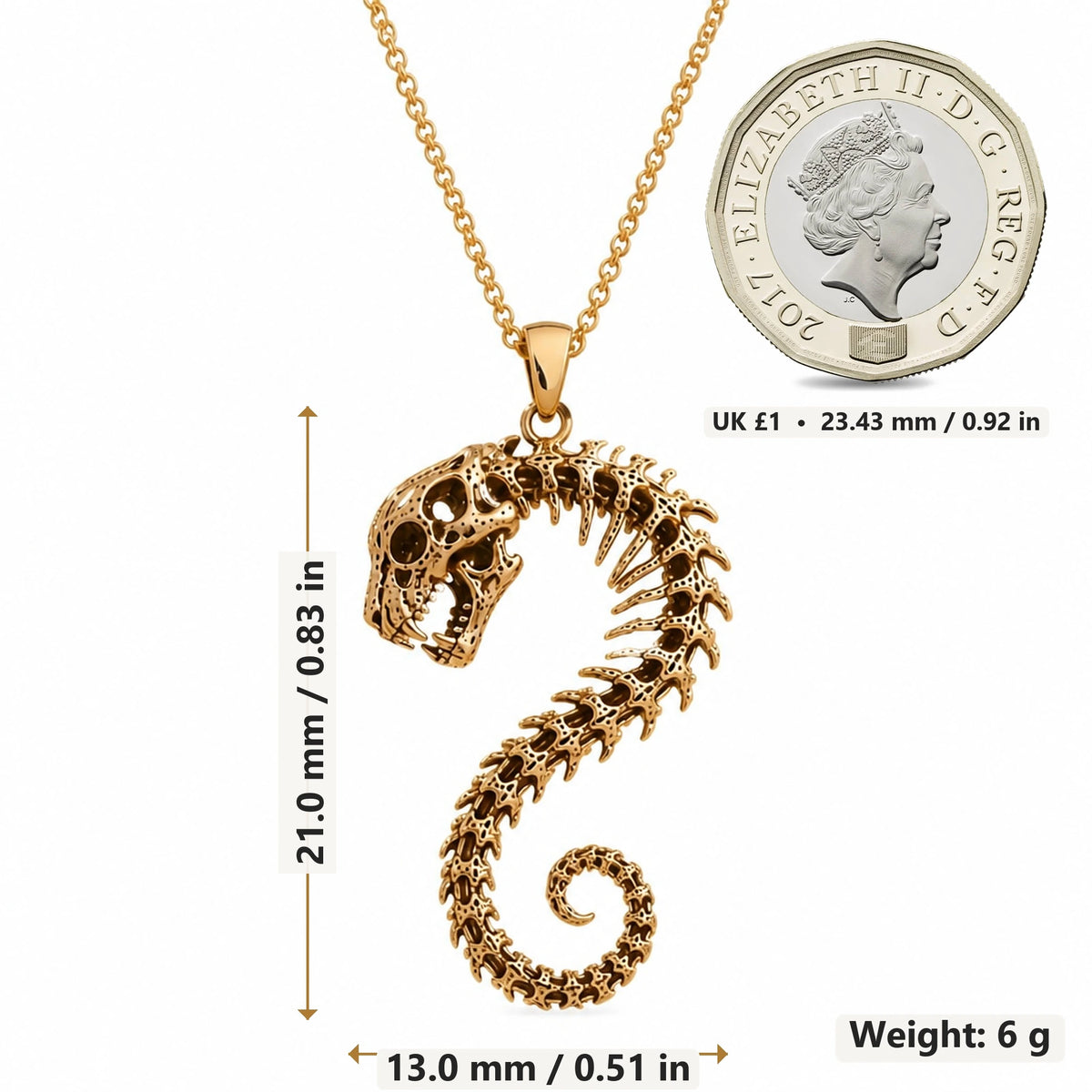 Sacred Panther Relic pendant necklace size image showing 21.0 mm height, 13.0 mm width and 6 g weight