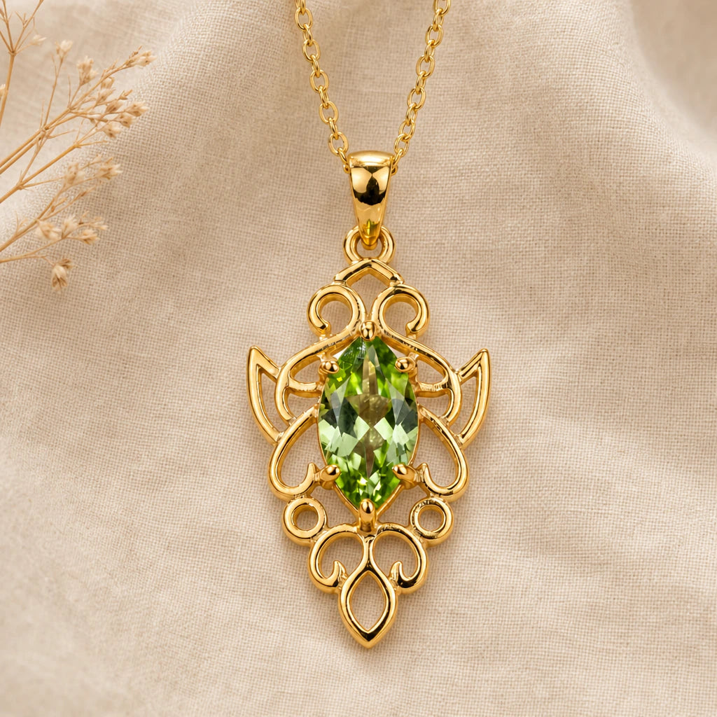 Elven Scroll Birthstone Pendant Necklace in 18k gold plated sterling silver