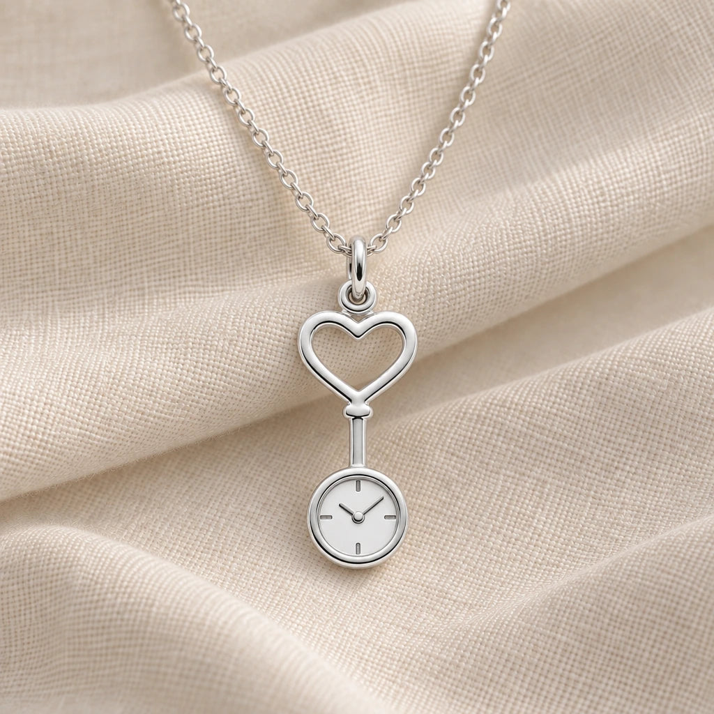 925 sterling silver nurse fob watch pendant necklace on cream fabric