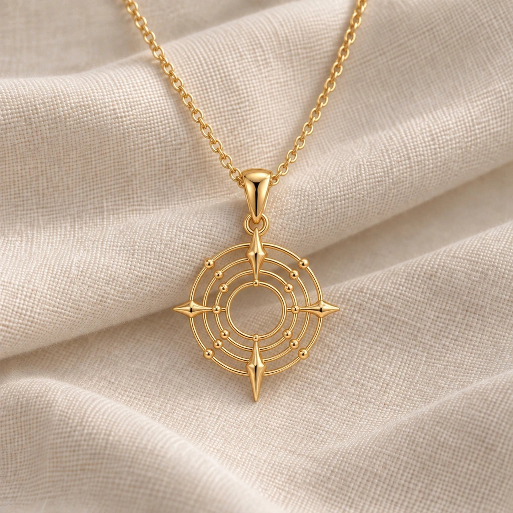 Cosmic Portal Orbit pendant necklace in an 18k gold plated finish