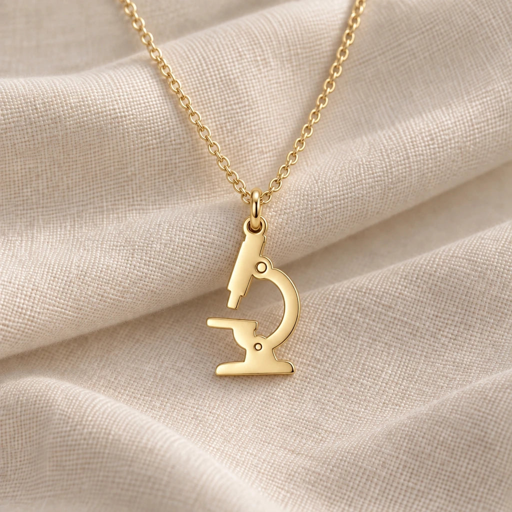 Microscope pendant necklace in an 18k gold plated finish