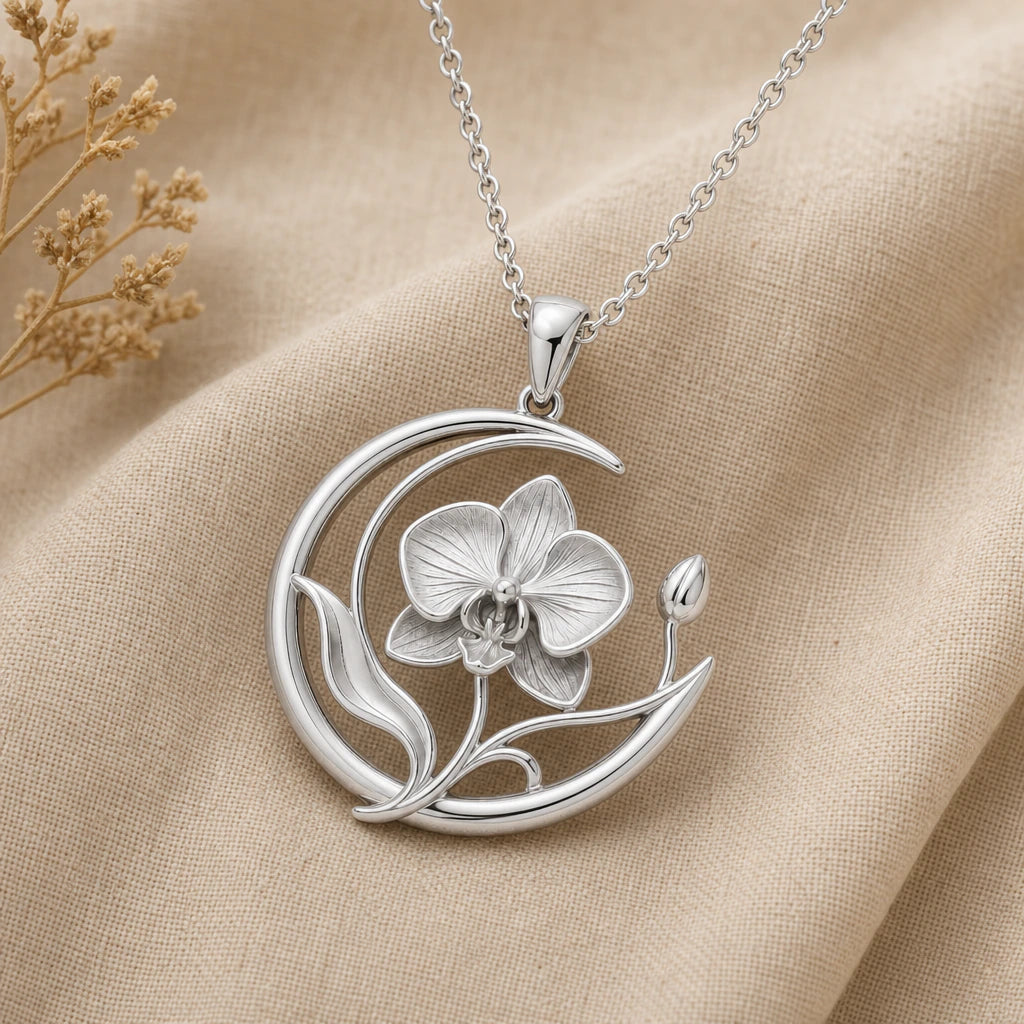 Moon Orchid Veil Pendant Necklace in sterling silver