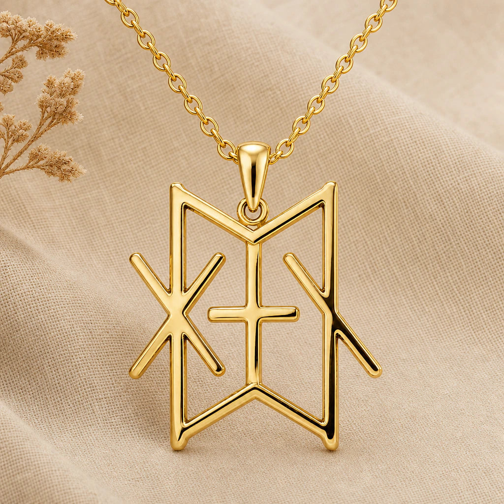 Viking Vital Energy Bind Rune Pendant Necklace in 18k gold plated sterling silver