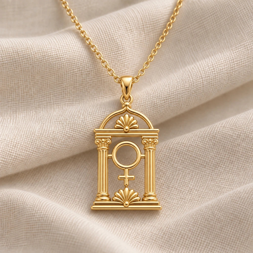 Venus Temple pendant necklace in an 18k gold plated finish